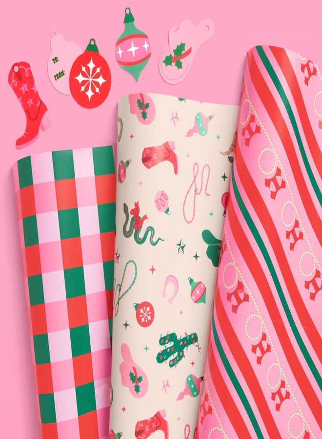 xo, Fetti Western Wrapping Paper + Tag Set - 12 Sheets | Cowboy Birthday Gift Wrap, Decorative Christmas Bag, Bachelorette Party Favor - Image 2
